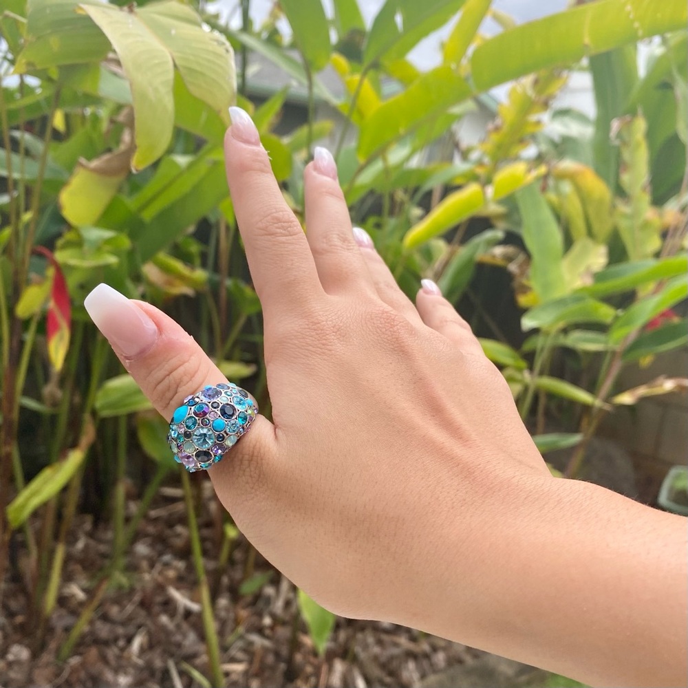 Fossil Sparkly Statement Blue + Purple CZs Dome